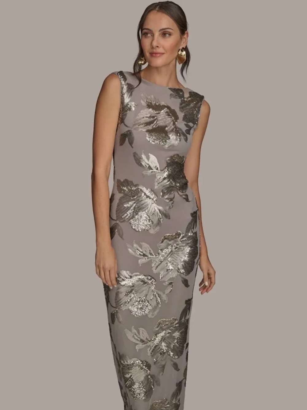 Donna Karan Women's Sequin Floral Sleeveless Gown - Picture 7 of 11